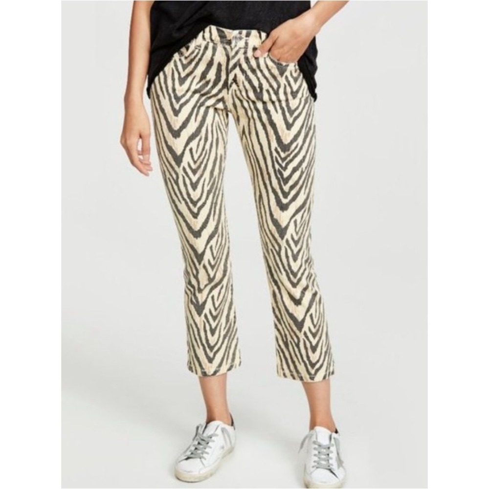Current/Elliott The Ruby Crop Zebra Print Capris Cream Black 29 - Picture 3 of 9